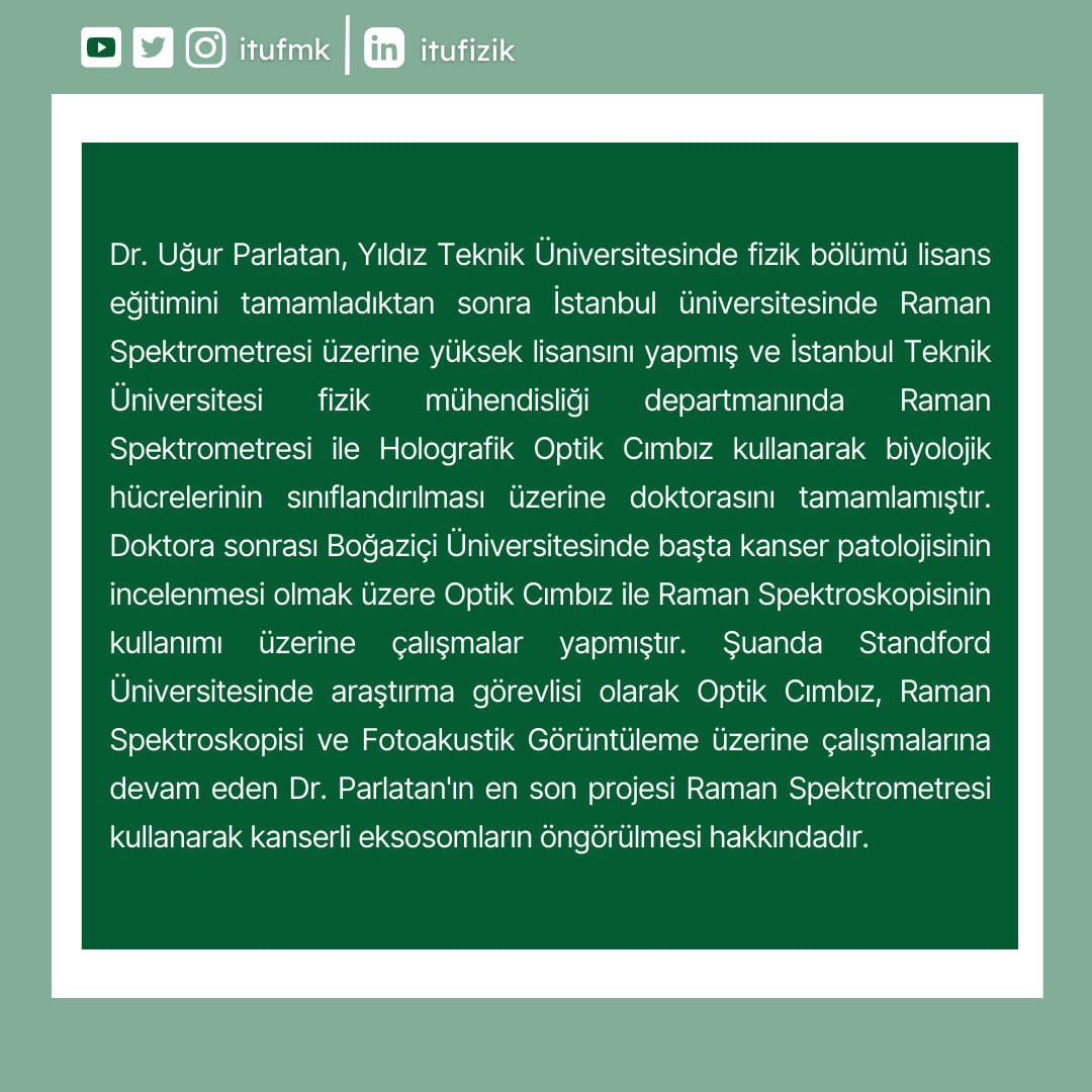 Merhaba arkadaşlar, bu seneki Mezun Seminerlerimizin üçüncü konuşmacısı değerli mezunumuz Dr.Uğur Parlatan olacak ve etkinliğimiz 9 şubat 09.00 saatinde gerçekleşecektir.Etkinlikten önce katılım linki sosyal medya hesaplarımızda paylaşılacaktır.Tüm fizikseverleri bekleriz!#itufmk