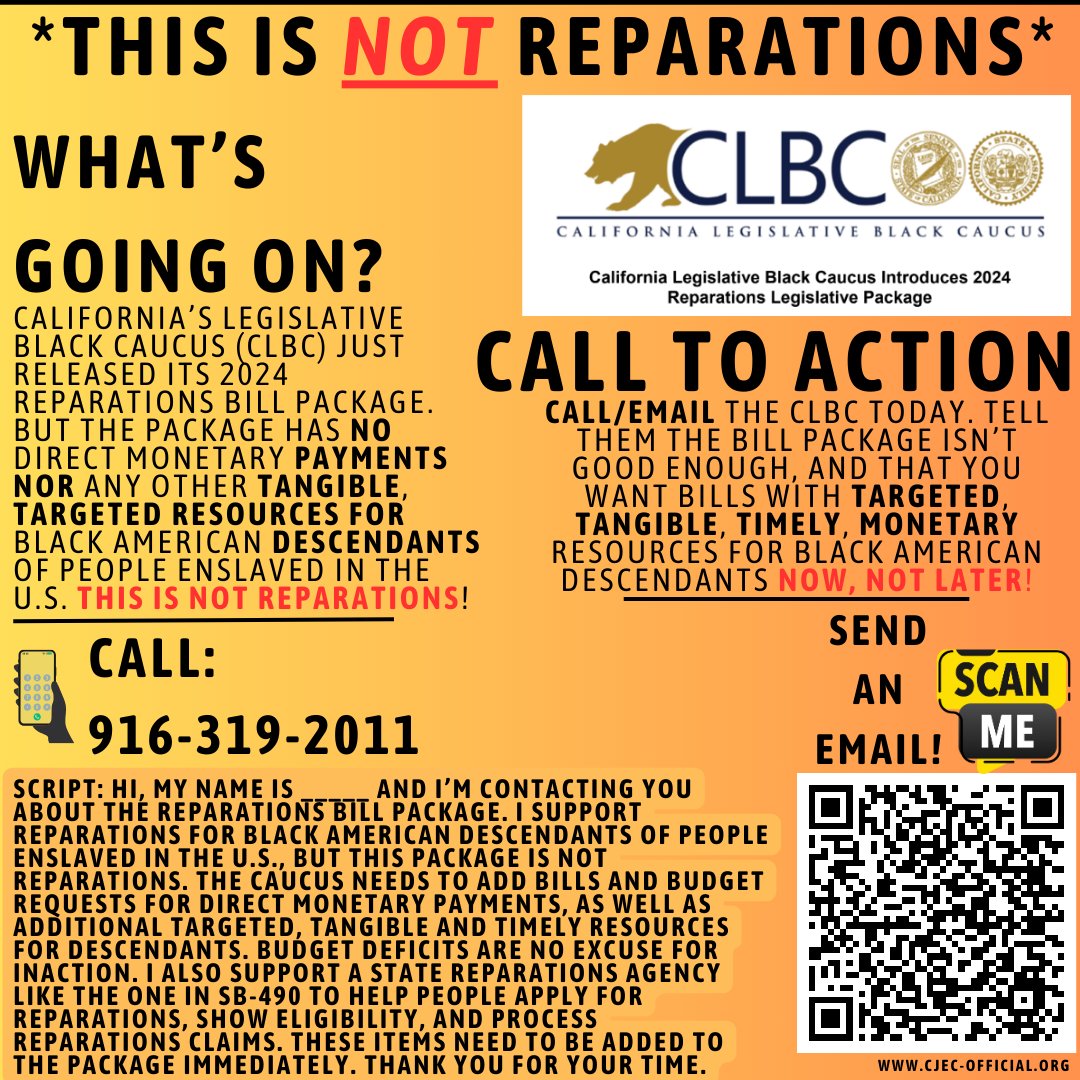 chrisorganizsac's tweet photo. California must set the right example for Reparations. A 'Reparations' package w/no $$ in it is a bad example.

If it doesn't include direct monetary payments it's not Reparations. My ancestors went through too much. They deserve more &amp; better. So do we. https://t.co/m9hLschJu5 https://t.co/zC6qArddVY