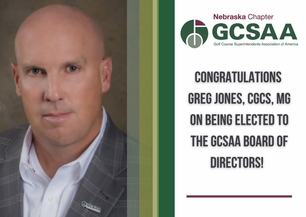 NebraskaGCSA's tweet image. @NebraskaGCSA is so PROUD of our very own @JonesyCGCS!!Congratulations, we are excited to see your leadership continue👏👏👏👏@Championsomaha @GCSAA @GCSAAConference