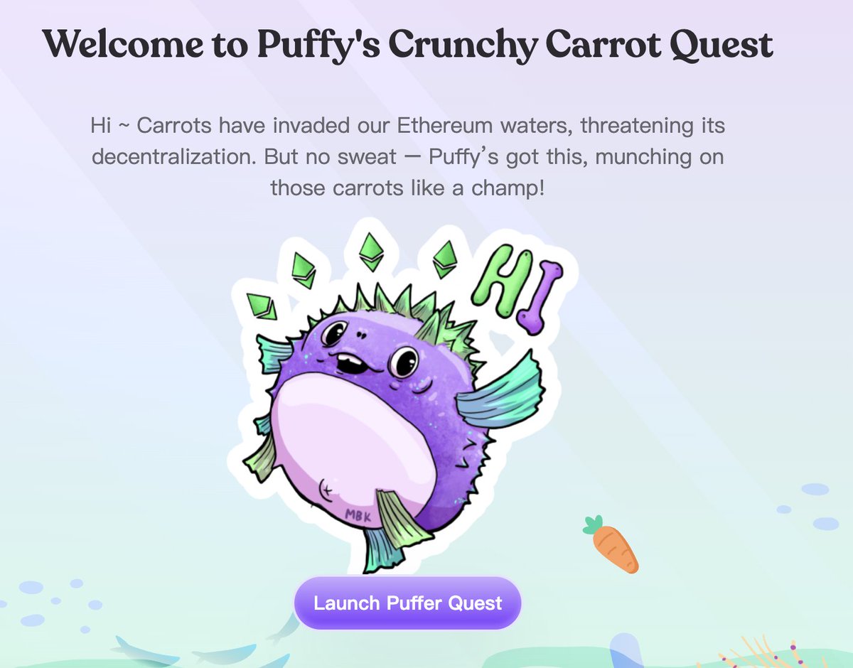 2024 擼頂級 LRT項目
<a href="/puffer_finance/">Puffer Finance 🐡</a>
各大知名風投機構投資的頂級項目🔥
1.連接小狐狸錢包 
2.連結 X 帳號 
3.選擇戰隊(未來積分和活動) 
4.使用mrblock推薦碼（也可選擇你朋友的） 
5.追蹤 <a href="/puffer_finance/">Puffer Finance 🐡</a>   的 X帳號  

參與連結：quest.puffer.fi/chapter2?invit…

之後會陸續開放任務
現在早參與 搶積分