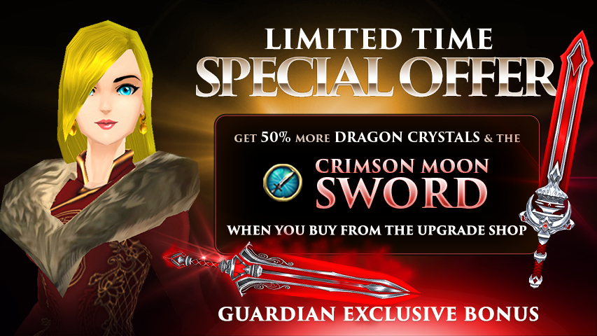 Login to reload your DragonCrystals this month and get 50% extra, plus the Crimson Moon Sword in #AQ3D !

Read the details at aq3d.com/news/febpromo2…