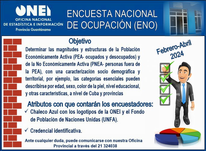 OficinaGt's tweet photo. Durante el mes de febrero y hasta abril, la Oficina Provincial de Estadística e Información Guantánamo estará aplicando la encuesta Nacional de Ocupación. Contamos con su participación #Guantanamo https://t.co/6zpRfirNs3