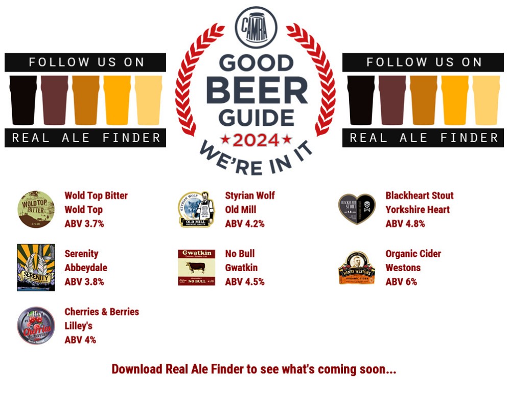 On the bar today! Beer Board: goo.gl/NwrB6C #goodbeerguide @CAMRA_Official @woldtopbrewery @OldMillBrewery @Yorkshire_Heart @AbbeydaleBeers @GwatkinCider @WestonsCiderMil @lilleyscider @DoncasterCAMRA #RealAleFinder