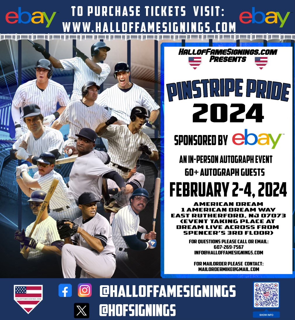 Come check out Pinstripe Pride from 2/2-2/4 where over 60 Yankees will be appearing live! @HOFSignings is putting on this amazing event sponsored by eBay at @americandream in East Rutherford, NJ.  eBay Live will be broadcasting directly from the show! Don't miss this! #repbx