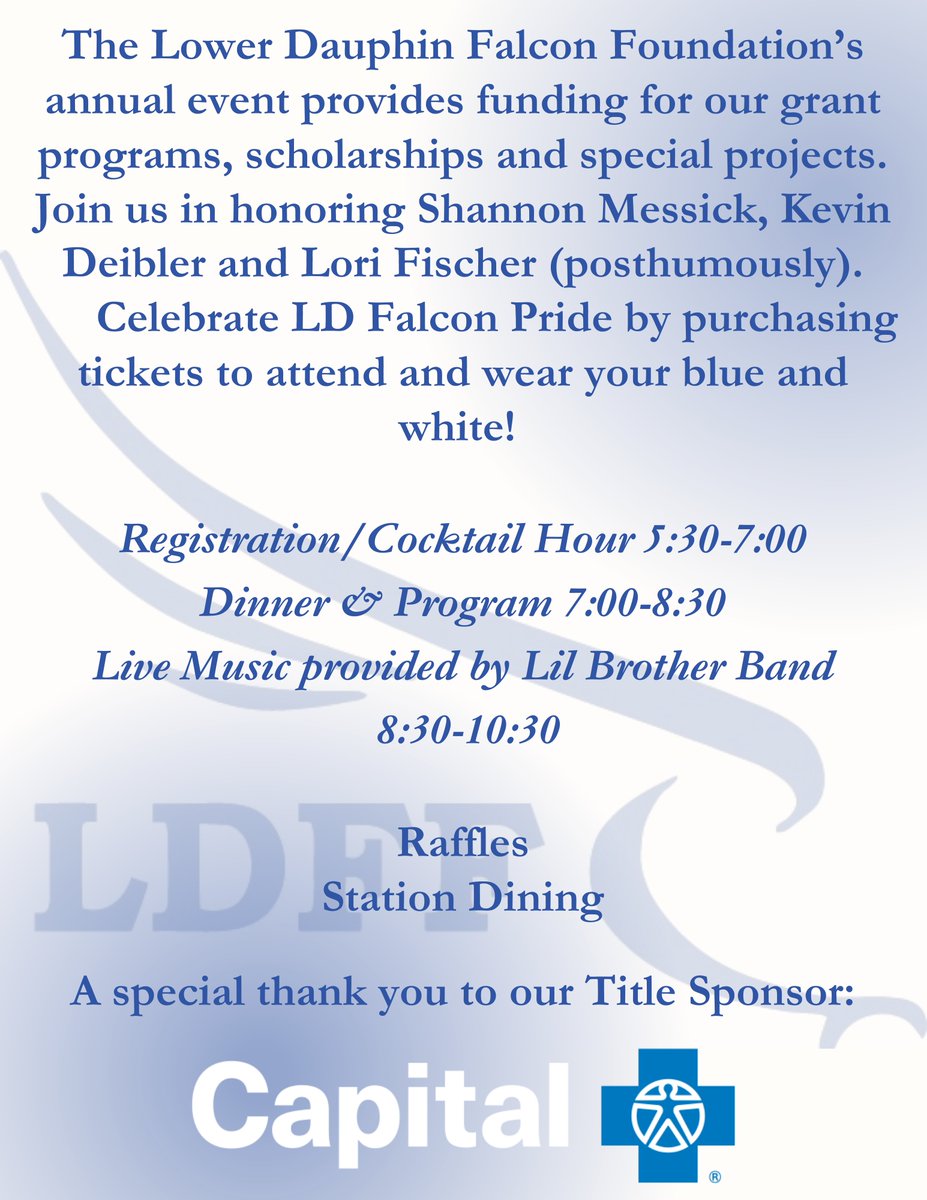 Today is your last day to get your tickets to join us at the Falcon Fling! You don't want to miss out on celebrating our Falcon PRIDE! 
Tickets: ldfalconfoundation.org/index.php/even…