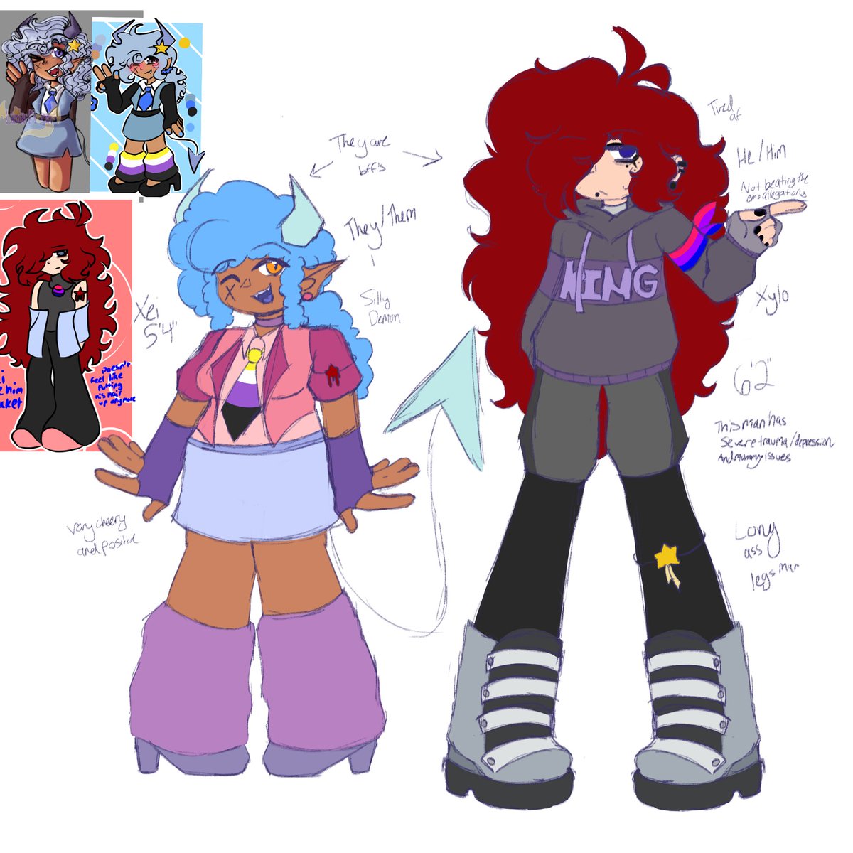 TheLunar_Moon's tweet photo. TA DA!
Didnt think you would see these sillies again did you?
Well if youve stuck around for a bit you know these sillies, Xylo and Xei! 
Im gonna be redesigning all my older OCs (Void, Mango, Frostie..)
I started w/ these two bc why not https://t.co/nAcXXbLT9f