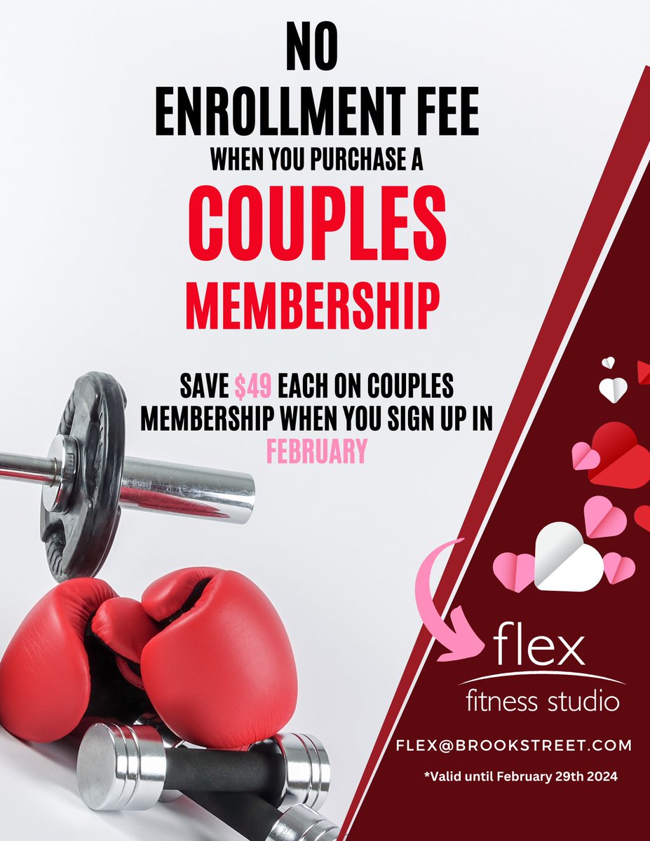 CALLING ALL COUPLES: Enjoy NO ENROLLMENT FEE when you purchase a Couples Membership at Flex!: brookstreethotel.com/flex-fitness