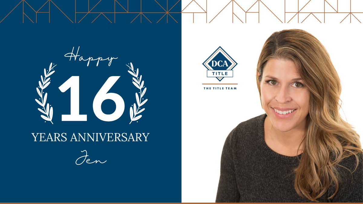 ✨ Happy Anniversary Jen and thank you for contributing to our success for the past 1️6 years! 🎉
.
#dcatitle #happyanniversary #dcateam #titleinsurance #titleindustry #closingservices #twincities #thetitleteam #realestate #escrow #titlecompany