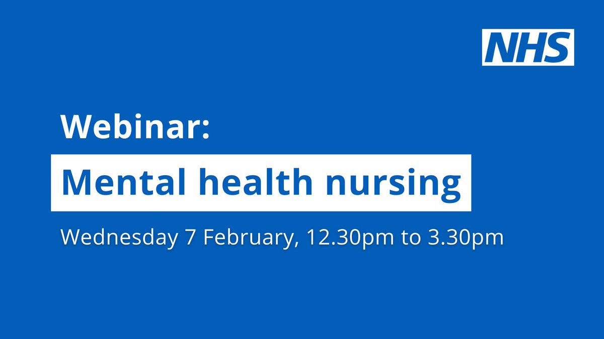Our next mental health nursing webinar is on Wednesday 7 February.

Join <a href="/NursingEmma/">Dr Emma Wadey Ph.D FQNI FAAN RN (MH)</a> and others to explore different aspects of training, personalised care and to hear people with lived experience share their journeys. Sign up. ⬇️ #teamCNO

events.england.nhs.uk/events/senior-…