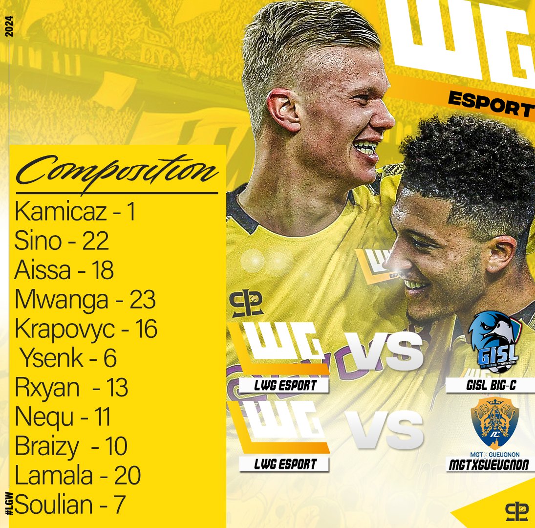 🟡Composition et programme du soir pour notre Esports ⚫️

2 matchs pour finir la semaine en beauté et garder notre 1ere place. 

Nos loups sont prêt 🔥