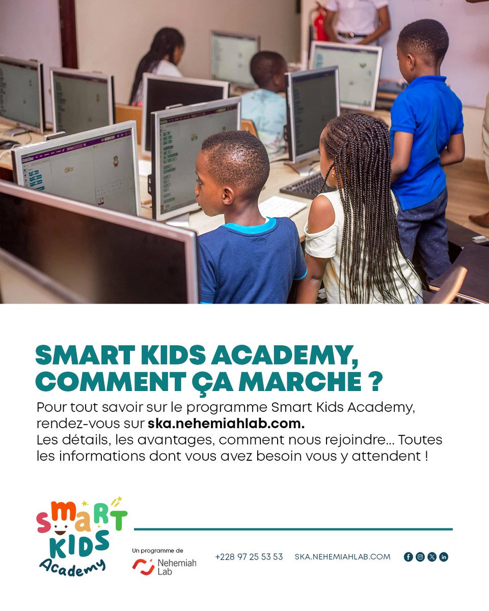 SmartKidsTogo's tweet photo. 🧐 Curieux de savoir comment fonctionne Smart Kids Academy ?
Nous dévoilons le mystère derrière SKA ! 🌟
Visitez https://t.co/jpHnVAht6w
#SmartKidsAcademy #NehemiahLab https://t.co/dT8td3JTZ3