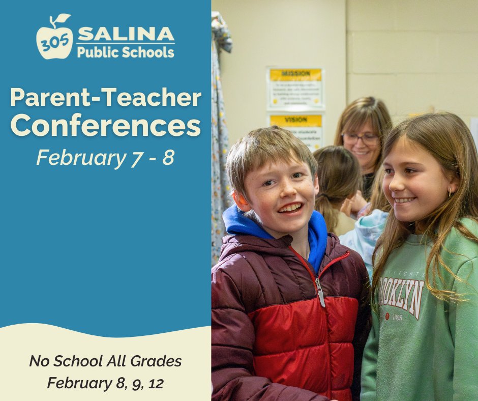 Parent-Teacher Conferences are coming up! Conferences will take place on February 7 and 8. There will be no school on February 8, 9, and 12. For more information, please contact your school or visit us at usd305.com. #305GrowsGreatness