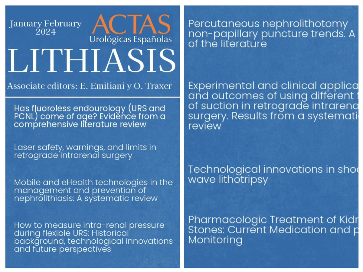 The February 2024 issue of <a href="/actasurologicas/">actasurologicas</a> is a monographic issue on UROLITHIASIS covering Systematic Reviews on the latest advances in this field elsevier.es/es-revista-act…