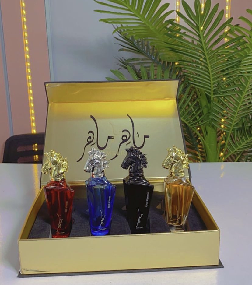 Ameer gift set.
 
This giftsets Comes in 4 unique fragrances which also scents exactly like the 100ml mahir and they are long lasting,

25,000🏷️