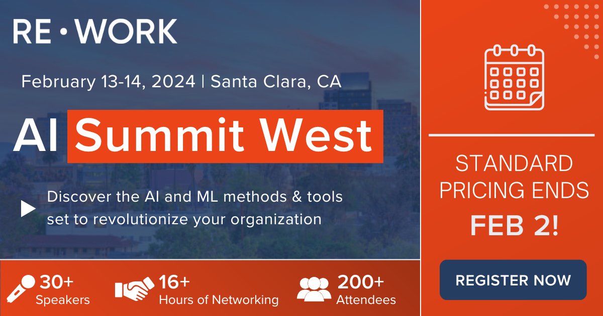 📢 Don't miss out on the biggest AI event of the year! 🚀🌟

🔔 Last chance alert! Standard Ticket Pricing for AI Summit West ends TOMORROW at midnight! ⏰⌛️

🎟️ Register now at bit.ly/48YqPvG to save $400 and be a part of this transformative event!

#reworkAI