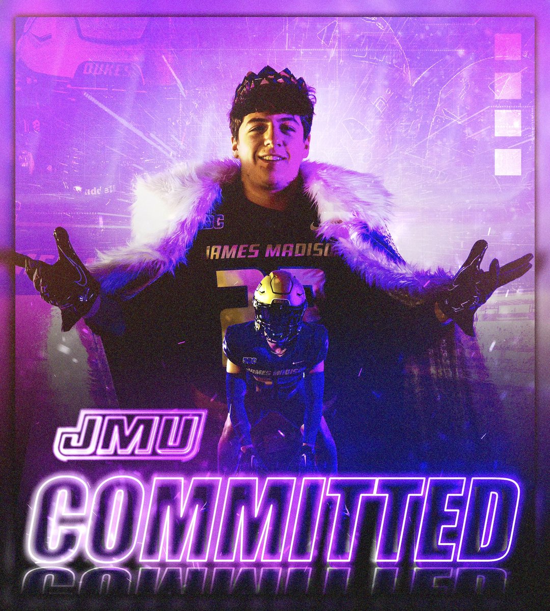 dannyreagan24's tweet photo. I’m excited to share that I will be continuing my football and academic career at James Madison University. I would really like to thank @D_Wrobo, @CoachBobChesney and @CoachSparber for giving me this opportunity. Go Dukes💜👑 https://t.co/k9D3IFAJcK