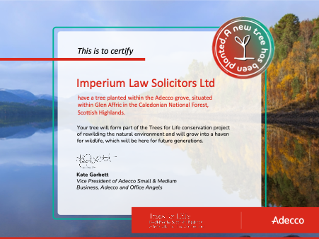 ImperiumLaw's tweet photo. We recently engaged with @AdeccoStockport to assist us with recruitment for our Macclesfield office. As part of Adecco’s partnership with @TreesforLife, we now have a native sapling planted in our name in the Caledonian Forest.
#treesforlife #adeccostockport https://t.co/BwrTa5DfFv