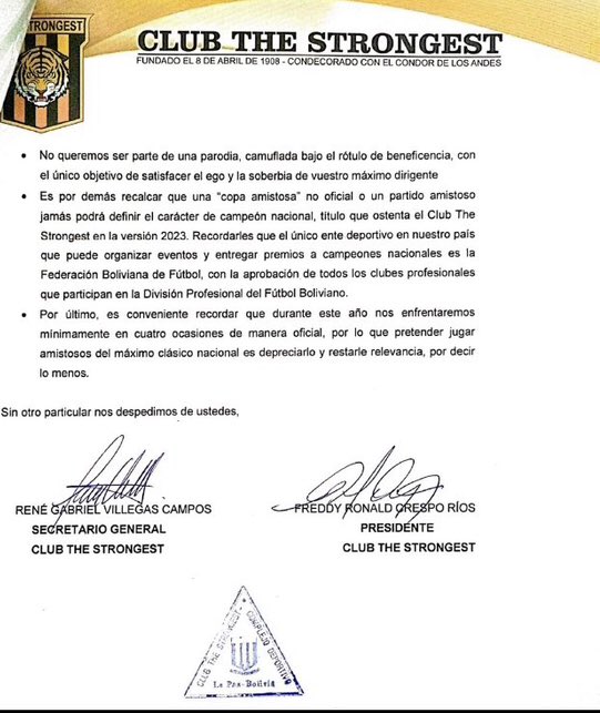 drescolateSSJ's tweet photo. La postura clara y concreta del club @ClubStrongest https://t.co/LdaHUjQr18