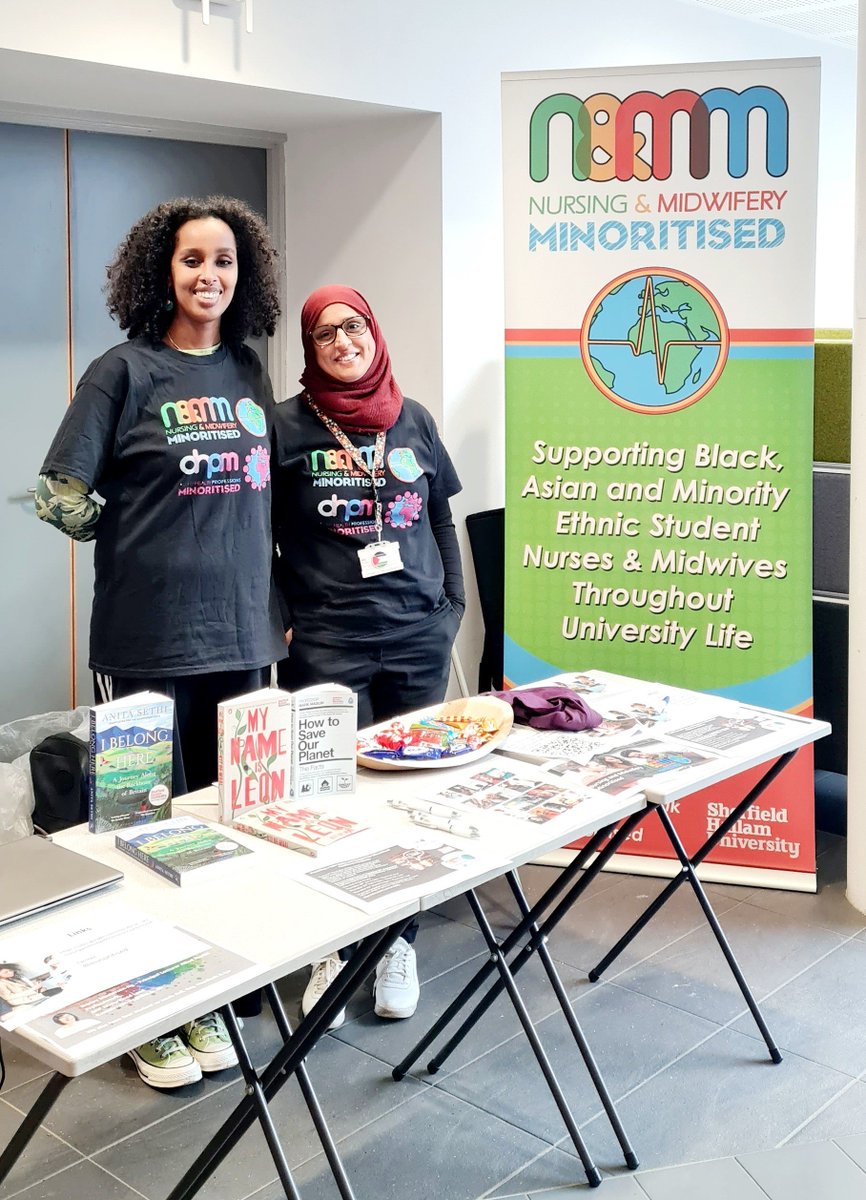 Nursing Fair 2024 at SHU and once again NM Minoritised stall busy with students coming to talk to our co-leads Asli and Iye... great meeting you all and look out for emails from Minoritised😃