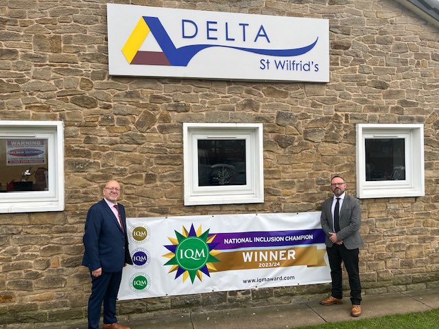 DeltaStWilfrids's tweet photo. Today’s #ProudThursday is the unveiling of the @iqmaward  National Champion of Inclusion banner.  Many thanks to Doncaster’s Deputy Mayor Glyn Jones, for visiting the academy and officially celebrating the award with our Principal, Dirk Pittard #SWAPride #SWAsuccess https://t.co/NvGvYw5stk