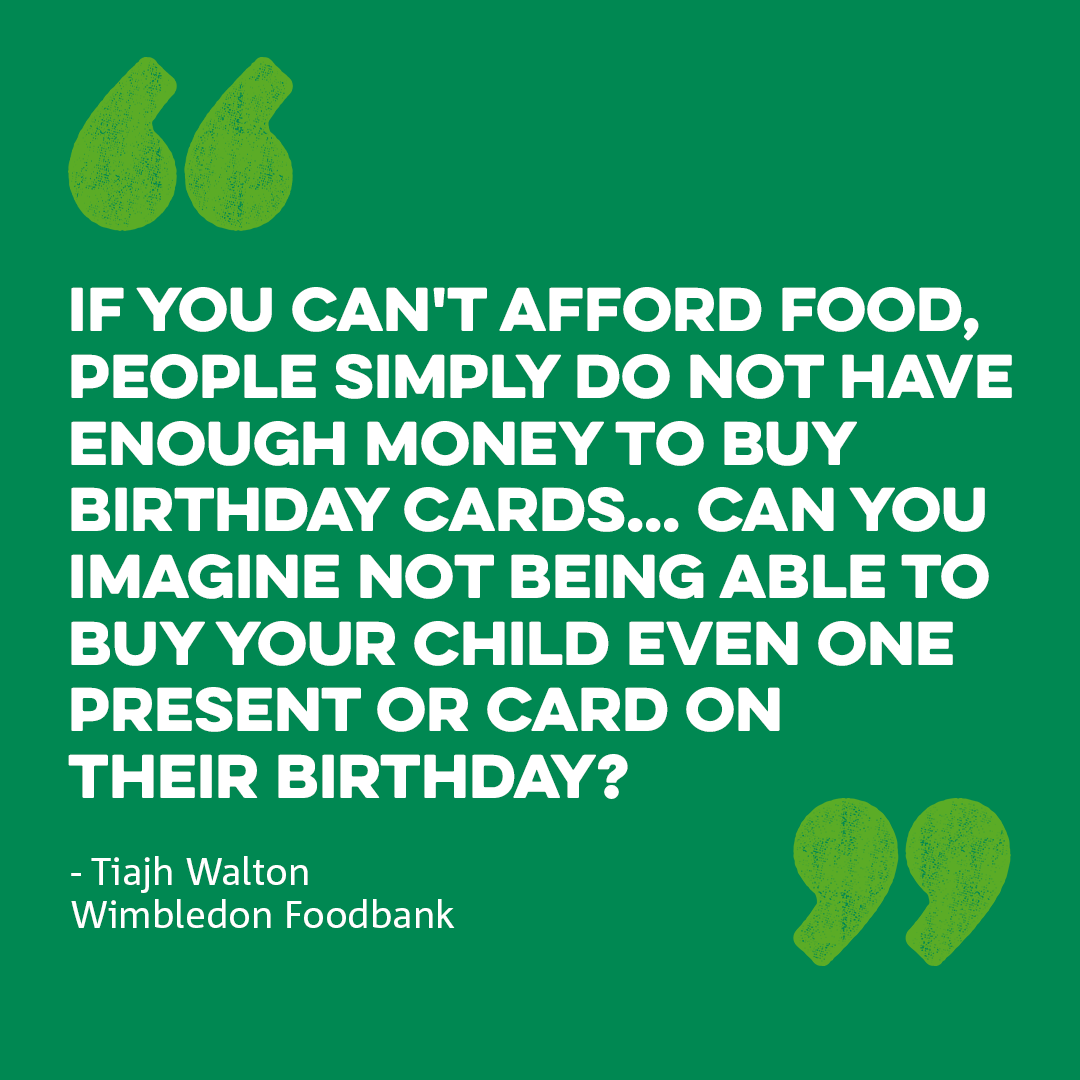 TrussellUK's tweet photo. Everyone should be able to afford birthday cards for their loved ones.
But right now, people are struggling to afford the essentials.
Food banks are doing everything they can to help, with some giving out cards so parents can still celebrate their child’s birthday. 💚 https://t.co/7X43olhO5q