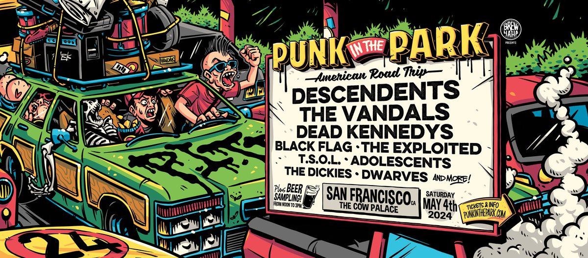 May 4th • San Francisco Punk in The Park American Road Trip! Punk in the Park takes over @cowpalacesf with @descendents, @TheVandals, @DeadKennedys, @blackflagband, @ExploitedBand, @officaltsol, The Adolescents, @thedickiesband, @thedwarvesband + more! PunkInthePark.com