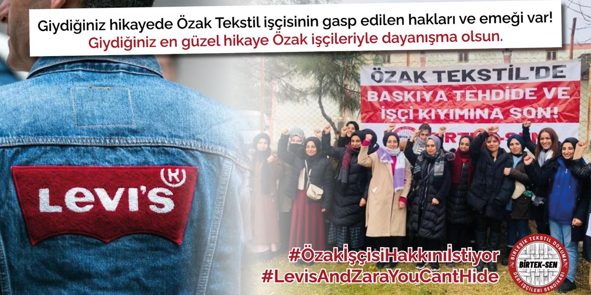 Urfa'dan İstanbul'a 67 gündür direnişte olan Özak Tekstil işçilerinin hashtag eylemi başladı. Tüm halkımızı dayanışmaya katılmaya ve direnişi büyütmeye çağırıyoruz. Özak direnişi dayanışmayla kazanacak! ✊ #ÖzakİşçisiHakkınıİstiyor #LevisAndZaraYouCantHide