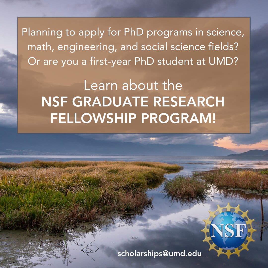 The National Science Foundation's Graduate Research Fellowship Program provides 3 years of full support for PhD studies, with an annual living expenses stipend of $37,000! For help with your application and to gain access to our ELMS resource page: umdsurvey.umd.edu/jfe/form/SV_3m…
