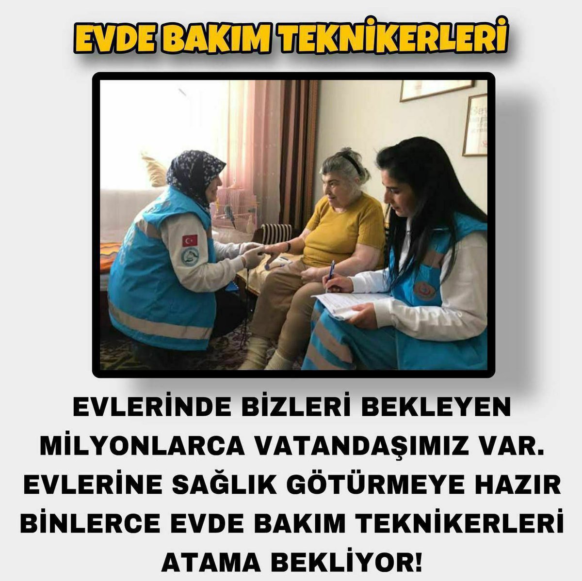 <a href="/drfahrettinkoca/">Dr. Fahrettin Koca</a> Evde sağlık birimleri kişilerin yaşam kalitesini artırarak, gerekli olan tedaviyi sunan en önemli birimdir.  EVDE SAĞLIK TEKNİKERLERİ olarak sahada etkin çalışmak istiyoruz 
<a href="/drfahrettinkoca/">Dr. Fahrettin Koca</a> 
<a href="/suayipbirinci/">Doç. Dr. Şuayıp Birinci</a> 
<a href="/sbkhgm/">Kamu Hastaneleri Genel Müdürlüğü</a> 
<a href="/saglikbakanligi/">T.C. Sağlık Bakanlığı</a> 

#EHBteknikerineHakkınıVer