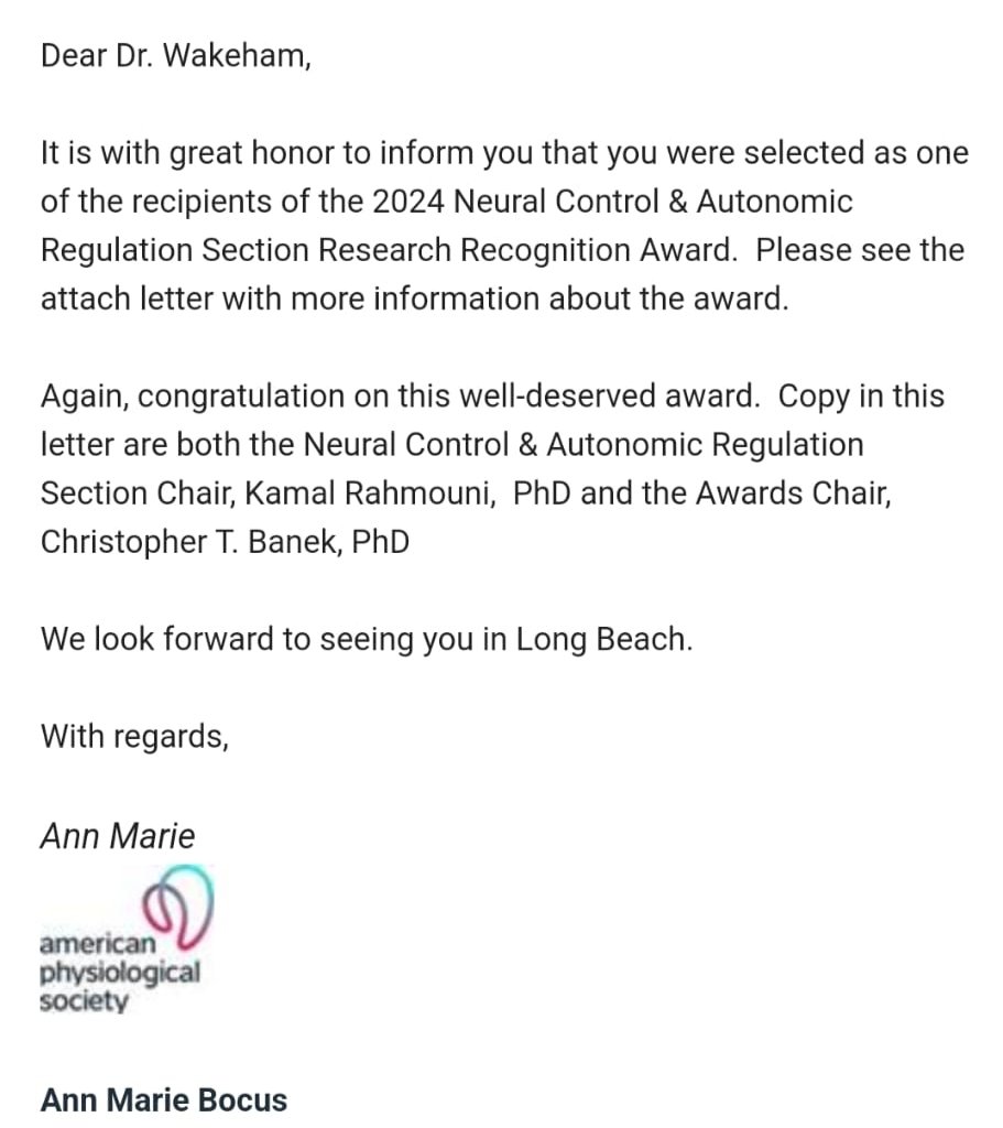 Looking forward to #APS2024, especially after being selected as one of the #NCARsection Research Recognition Awardees for our (#chrishearonjr) work assessing the vascular effects of intra-arterial infusion of Neuropeptide-Y at rest and during exercise.
@APSPhysiology @IEEMPHD