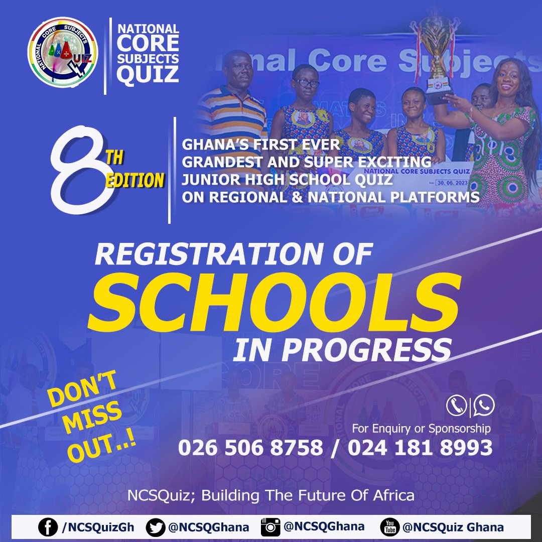 NCSQGhana's tweet photo. Happy New Month to you all. Thank you for being a part of our numerous success stories.
WISH AT LEAST FIVE FRIENDS/RELATIVES A HAPPY NEW MONTH #significantimpact #QualityEducationForAll #NCSQuiz2024 #AnTiCiPaTe🔥
🚨NB: REGISTRATION OF SCHOOLS... Call: 0265068758 or 0241818993 https://t.co/tn6V8TZ0te