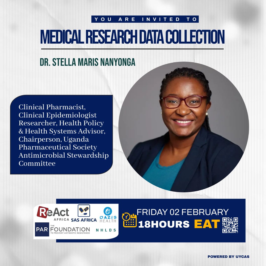 Uganda Youth consortium 4 Antimicrobial Stewardshp (@uycas256) on Twitter photo We are privileged to host Dr.<a href="/StellaNanyonga/">Stella Nanyonga</a>, a Clinical Pharmacist, Epidemiologist, and dedicated AMR Steward from <a href="/PharmacistsUg/">Pharmaceutical Society of Uganda</a>. Join us in this special moment to learn from her vast experience and expertise in clinical research practice and antimicrobial stewardship! We are privileged to host Dr.<a href="/StellaNanyonga/">Stella Nanyonga</a>, a Clinical Pharmacist, Epidemiologist, and dedicated AMR Steward from <a href="/PharmacistsUg/">Pharmaceutical Society of Uganda</a>. Join us in this special moment to learn from her vast experience and expertise in clinical research practice and antimicrobial stewardship!