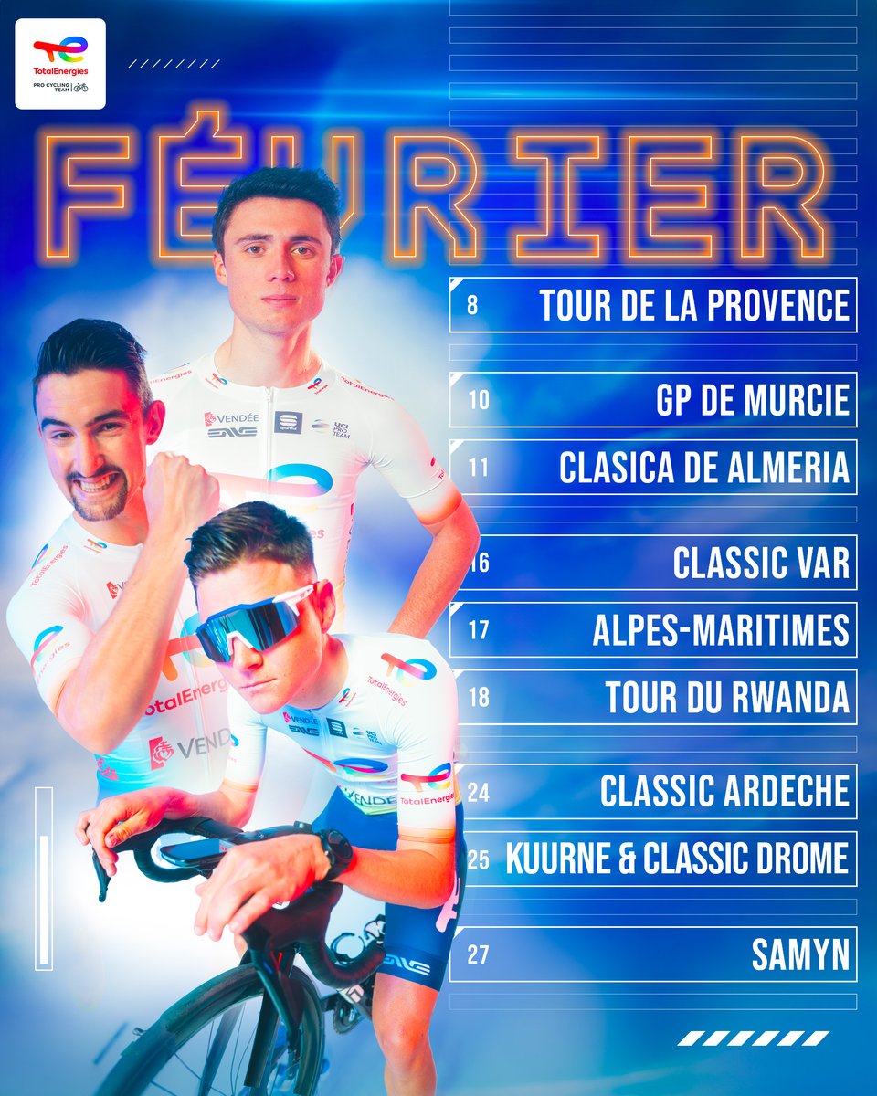 Découvrez le 𝒑𝒓𝒐𝒈𝒓𝒂𝒎𝒎𝒆 de ce mois de février riche en courses ! 🤜🤛

👉 🇫🇷🇪🇸🇧🇪🇷🇼

#AllezTotalEnergies