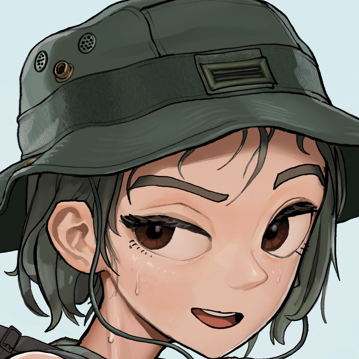 1girl solo brown eyes hat portrait short hair open mouth  illustration images