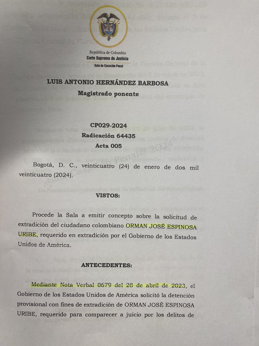 ARDEN más que nunca los sótanos del infierno, donde no llueve. El 24 de enero pasado, la <a href="/CorteSupremaJ/">Corte Suprema de Justicia</a> autorizó la extradición a EE.UU. del colombiano OMAR JOSÉ ESPINOSA URIBE, pez gordo -gordísimo- en el caso del famoso avión que cayó en Providencia con media tonelada de