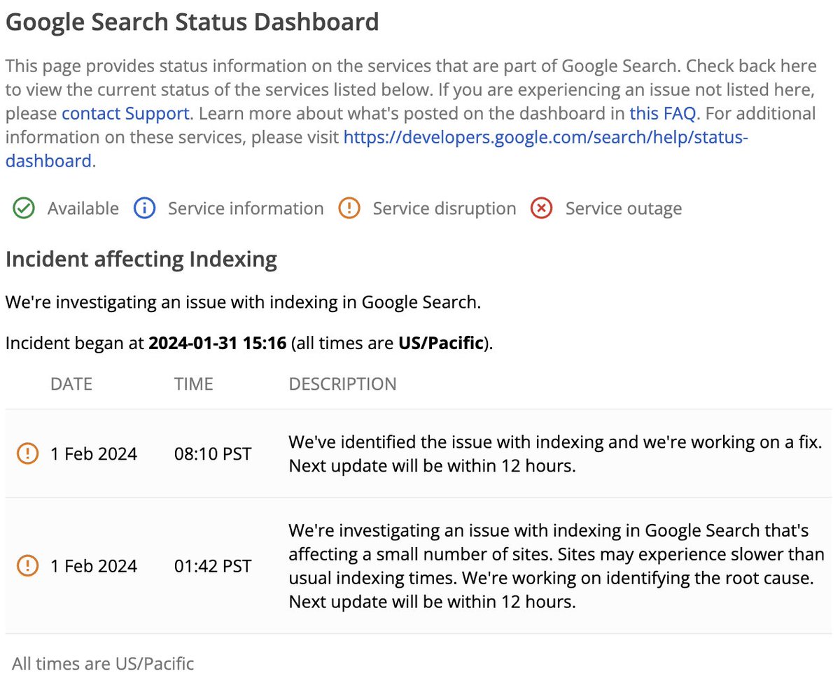 rustybrick's tweet photo. Google is still working on fixing that indexing issue that started last night - at least they found the cause https://t.co/wOw8QKWWFP https://t.co/33Uz046HgV