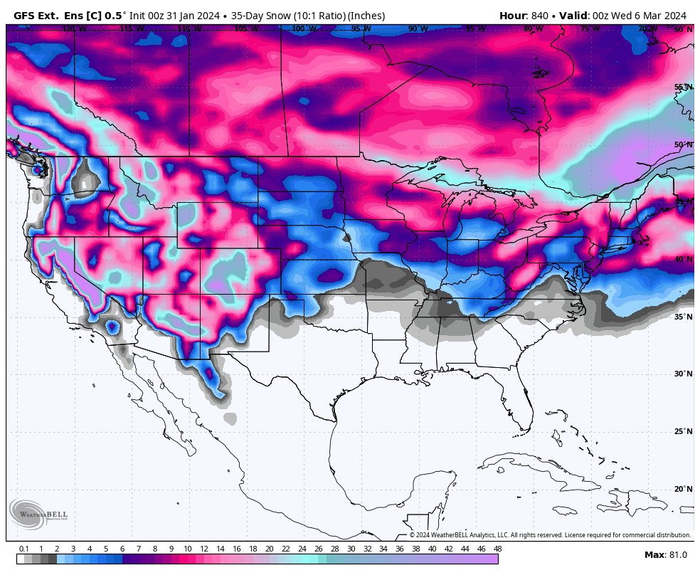 ChrisReeceWX's tweet photo. For fun, I've been doing some digging on other low snowfall (to this point) El Niño years in the Twin Cities. 

The most recent is 06/07. 
10.0" of snow fell through January. 
25.5" fell in Feb-Apr. With February alone bringing 12.6", and March, 11.0" 
Seasonal total was 35.5"

The next is 02/03.
10.1" fell through January. 24.9" fell in Feb-April. February brought 10.7" and March, 13.2"
Seasonal total was 35.0"

Though not as similar, 2018/19 was another fun one. 17.8"  through January. 59.3" of snow Feb-April. February alone brought 39.0" of snow. 
Seasonal total was 77.1"

This year, we've had 7.3" through January. Let's see what happens Feb-April. 

The moral of the story, backloaded winters absolutely can, and do, exist. I think this will be one of them. Long range ensemble guidance tells Minnesotan snow lovers not to give up hope just yet. #mnwx