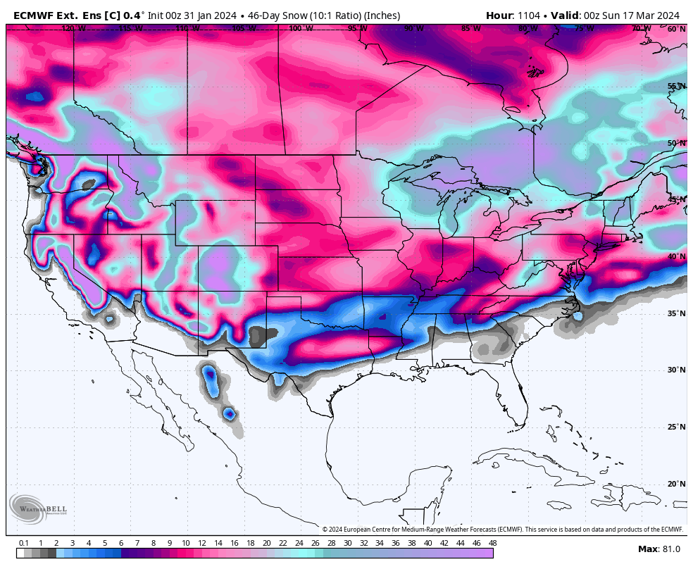 ChrisReeceWX's tweet photo. For fun, I've been doing some digging on other low snowfall (to this point) El Niño years in the Twin Cities. 

The most recent is 06/07. 
10.0" of snow fell through January. 
25.5" fell in Feb-Apr. With February alone bringing 12.6", and March, 11.0" 
Seasonal total was 35.5"

The next is 02/03.
10.1" fell through January. 24.9" fell in Feb-April. February brought 10.7" and March, 13.2"
Seasonal total was 35.0"

Though not as similar, 2018/19 was another fun one. 17.8"  through January. 59.3" of snow Feb-April. February alone brought 39.0" of snow. 
Seasonal total was 77.1"

This year, we've had 7.3" through January. Let's see what happens Feb-April. 

The moral of the story, backloaded winters absolutely can, and do, exist. I think this will be one of them. Long range ensemble guidance tells Minnesotan snow lovers not to give up hope just yet. #mnwx