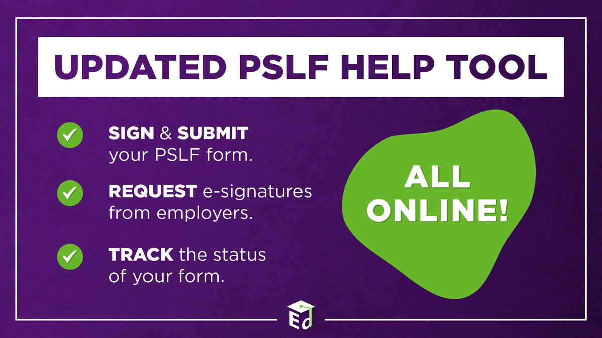⚠️ Public Service Loan Forgiveness (PSLF) Update ⚠️

You can now use the PSLF Help Tool to complete the entire PSLF application process online, including e-signatures for borrowers &amp; employers. 

Apply now! ➡️ StudentAid.gov/PSLF