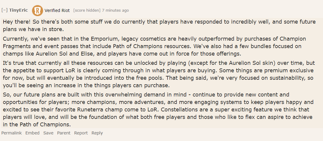 Spideraxe30's tweet photo. Eric Shen on the future of LoR monetization with Path of Champs https://t.co/IVjGN9sbWD