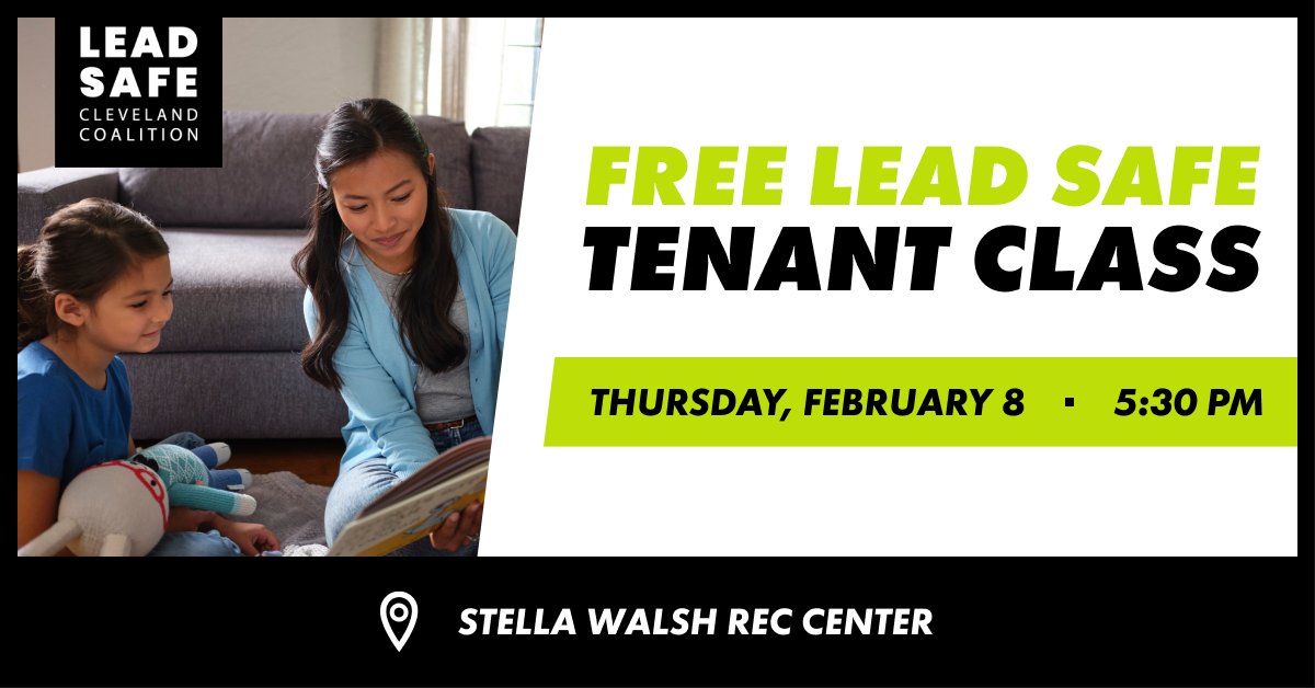 CLEVELAND TENANTS: If your space has lead poisoning hazards, YOU have rights! 📢 Attend our free Lead Safe Tenant Class next week at the Stella Walsh NRRC (7345 BROADWAY AVE). Register now: bit.ly/48CN1LV #LeadSafeCle #Cleveland