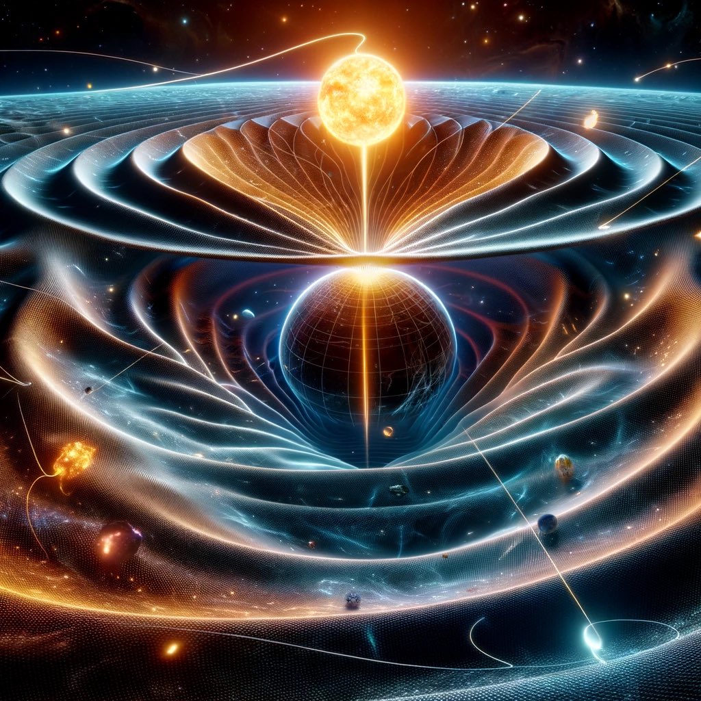 So stellt sich ChatGPT, die Gravitation innerhalb der vier Dimensionen der Raumzeit vor  ☺️👍