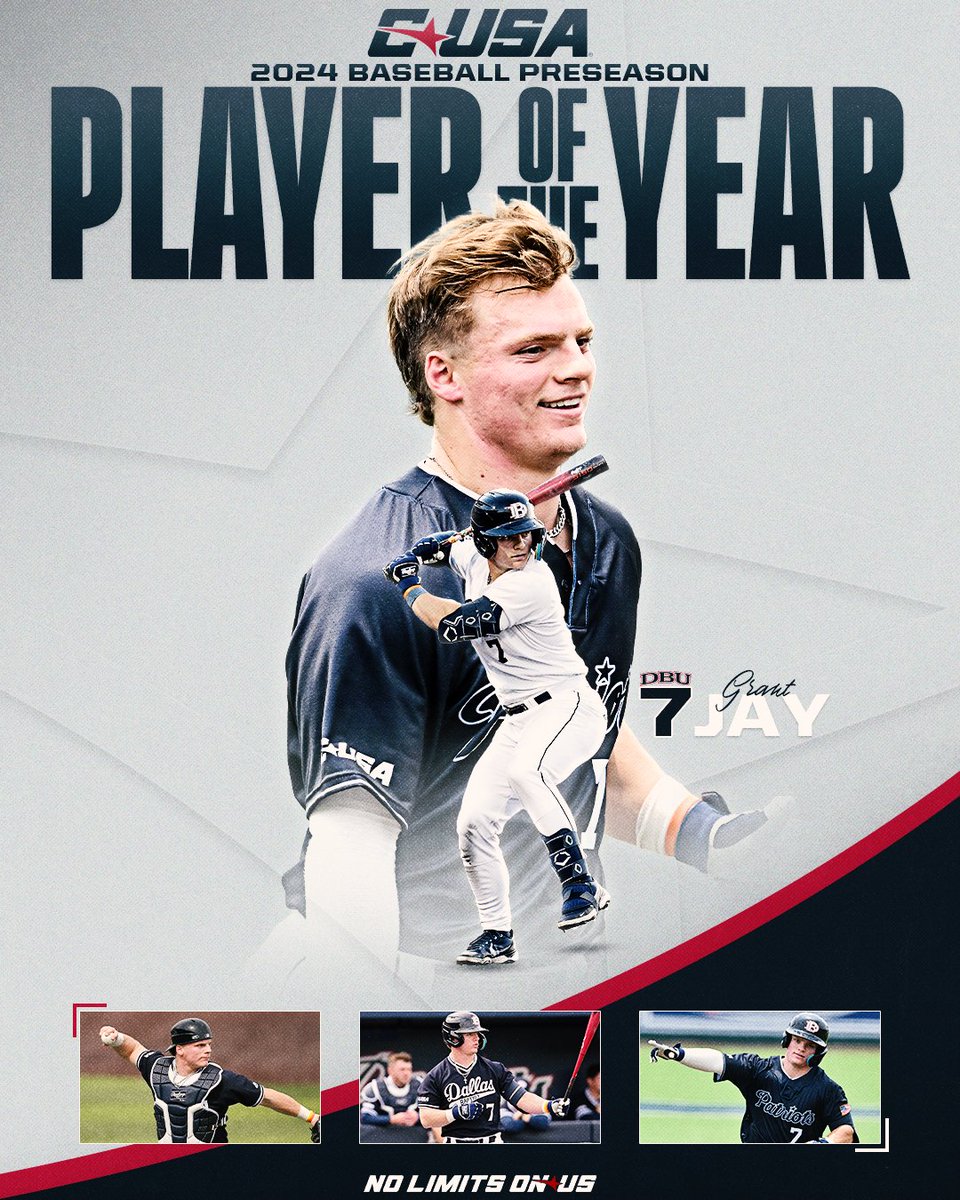 2024 CUSA Baseball Preseason Player of the Year ⚾️

Grant Jay (<a href="/grant_jay33/">Grant Jay</a>), <a href="/DBU_Baseball/">DBU Baseball</a>

#NoLimitsOnUs | bit.ly/3SHwhxo