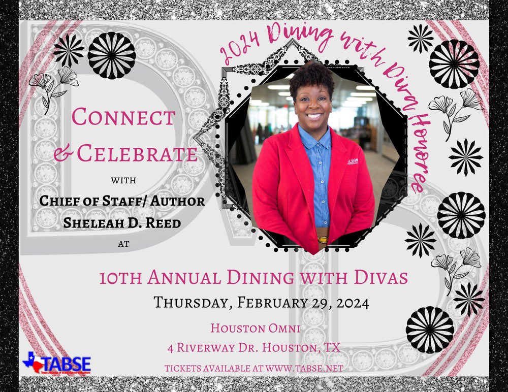 Dining with Divas “Diamond Spotlight” shines brightly on Mrs. Sheleah Reed! Help us congratulate Sheleah for all her good works! Join us at the 39th Annual @TABSE_Texas Conference to celebrate her. #DWD2024 @Only1sheleah