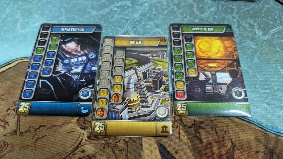 dougmanstew's tweet photo. My daughter and I just finished the War and Peace campaign for It's a Wonderful World. We thoroughly enjoyed it. In one of the games, I was doing really well until my daughter finished Alpha Centauri, The Wall, and the Artificial Sun all in the last round of the game...amazing!! https://t.co/qVuLa1JmR3