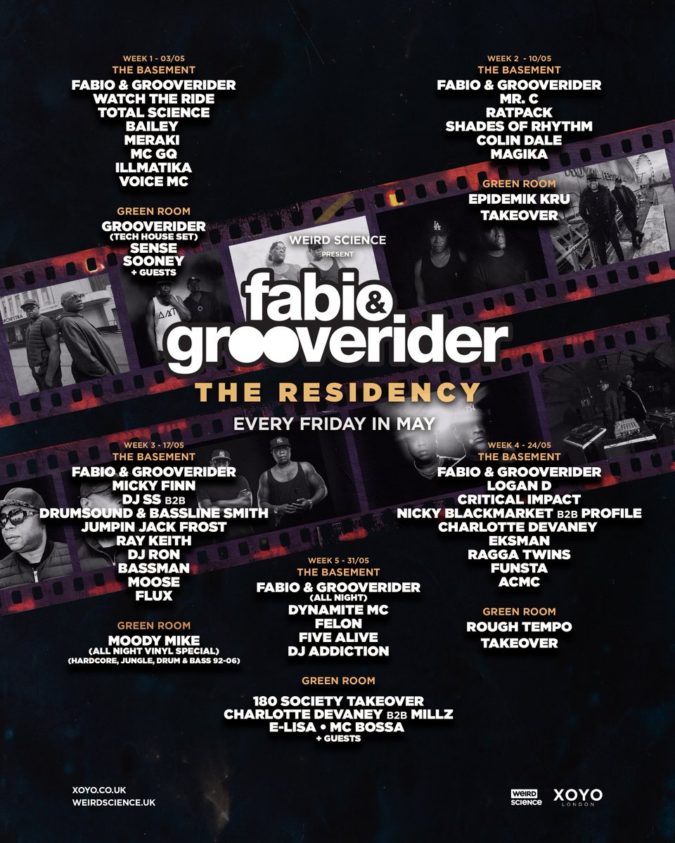 Excited to release the week splits for our <a href="/XOYO_London/">XOYO</a> residency in May !! 👌🏿👌🏾🔥 Tickets; skiddle.com/g/fabio--groov…