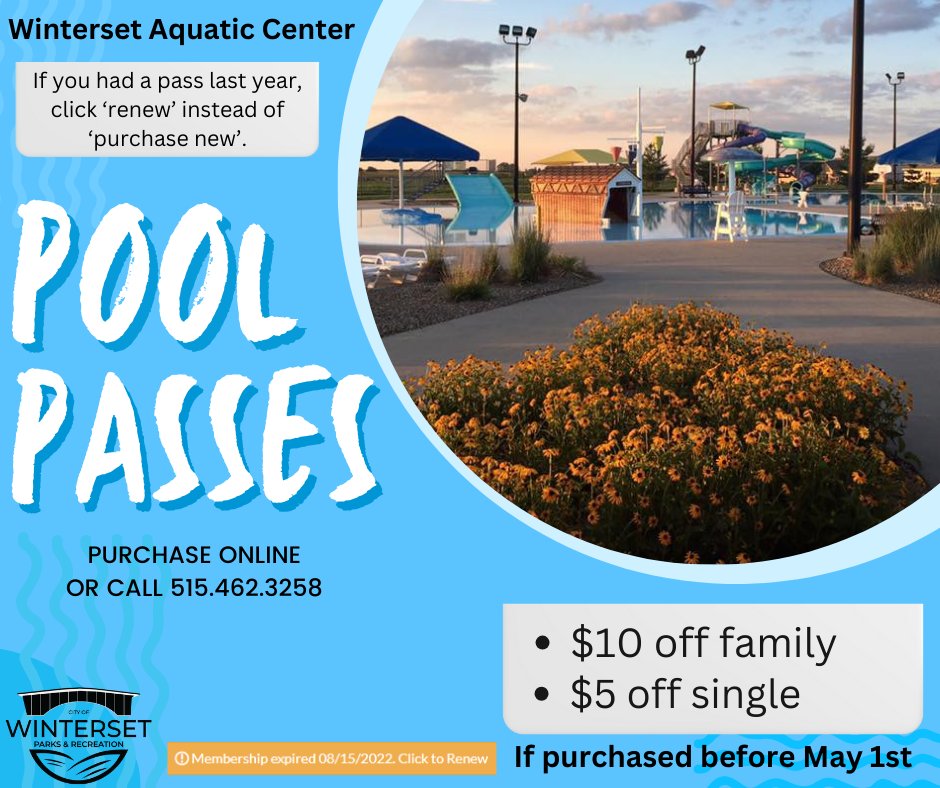 The warm weather we've been having is a great reminder of pool season! ☀️ Get ahead of the game and purchase those pool passes now! Be sure to call the office or buy online! tinyurl.com/4u5nddjf