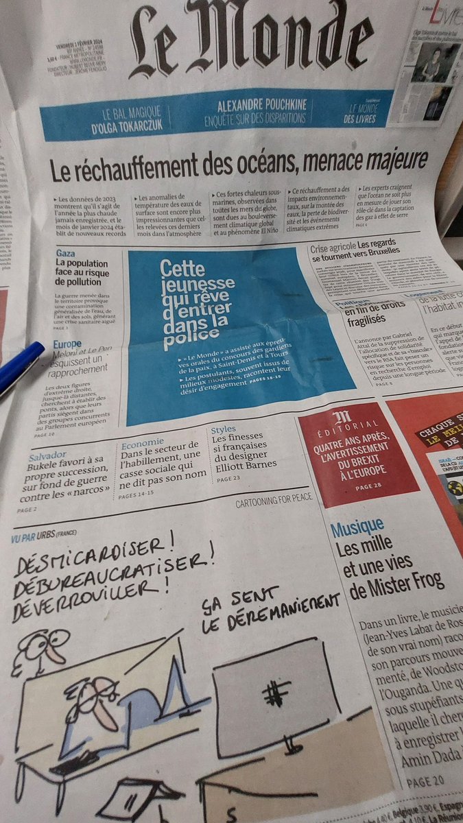 PascalVerdeau's tweet photo. Sortir avec @PierreLarrouturou de 2 jours de Master Class à #EJCAM de Marseille sur le rechauffement #climat. Dire aux jeunes étudiants: il faut lutter contre le decouragement et découvrir dans le TGV  retour ce titre du #Monde. Serrer les dents et penser à Cyrano de Bergerac... https://t.co/Jfh2qYaJzr