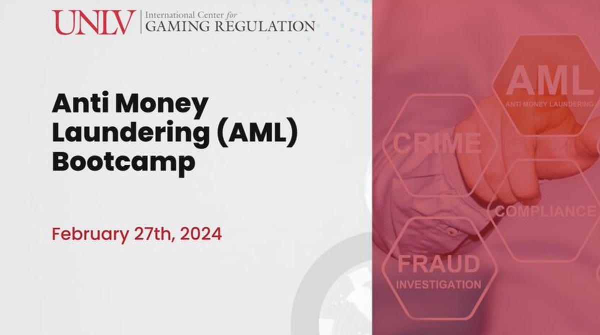 UNLVicgr's tweet photo. Join us on February 27 for an intensive virtual bootcamp & learn sustainable anti-money laundering best practices and systems. #AML #Compliance #casino #gambling #gaming
https://t.co/puYXesXmIG https://t.co/0Xra0mGwHq