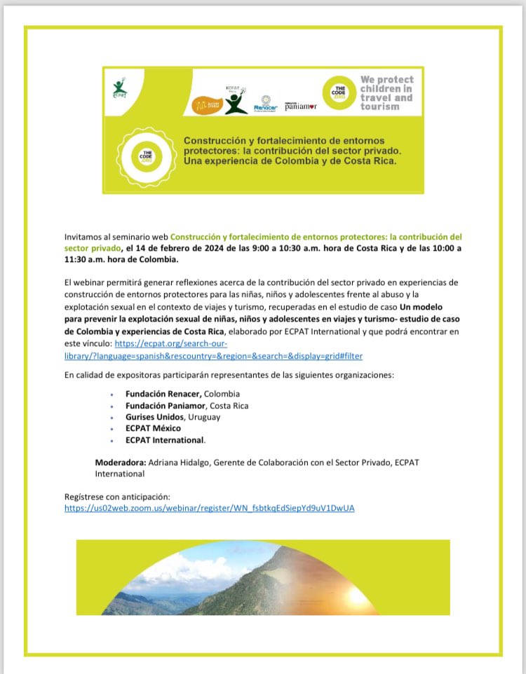 Los invitamos a participar del Seminario web sobre Construcción y fortalecimiento de entornos protectores: la contribución del sector privado, el 14 de febrero de 2024.
Desde el GARA estaremos acompañando de esta importante actividad.
